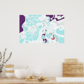 「ターコイズ宇宙」デジタル抽象芸術アートポスター ポスター (キッチン)