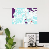 「ターコイズ宇宙」デジタル抽象芸術アートポスター ポスター (ホームオフィス)