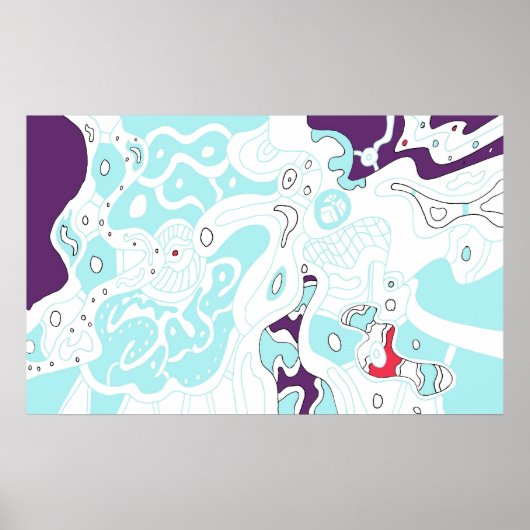 「ターコイズ宇宙」デジタル抽象芸術アートポスター ポスター (正面)