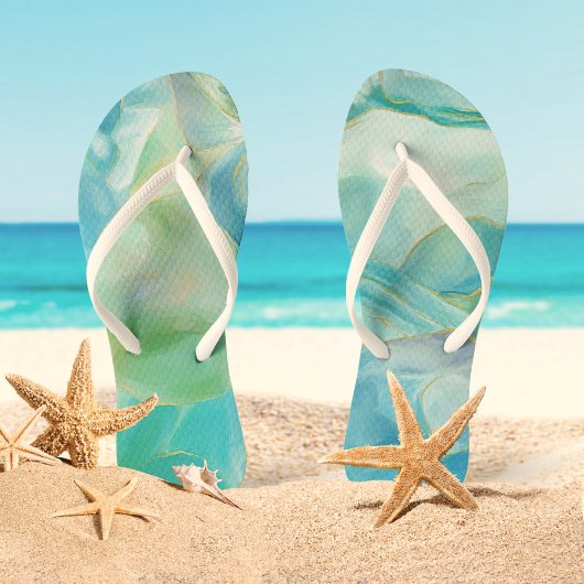 ターコイズ宝石の水彩熱帯夏 ビーチサンダル