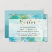 ターコイズ宝石ウォーターカラーウェディングレセプション エンクロージャーカード (正面/裏面)