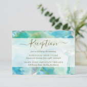 ターコイズ宝石ウォーターカラーウェディングレセプション エンクロージャーカード (スタンド正面)