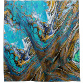 ターコイズ川の水と石の抽象芸術 シャワーカーテン (正面)