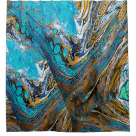 ターコイズ川の水と石の抽象芸術 シャワーカーテン