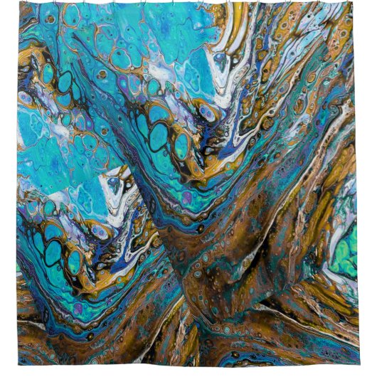 ターコイズ川の水と石の抽象芸術 シャワーカーテン (正面)