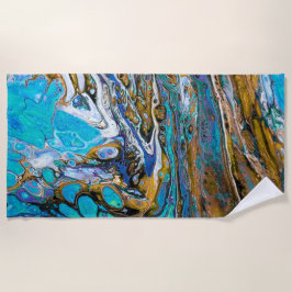 ターコイズ川の水と石の抽象芸術 ビーチタオル