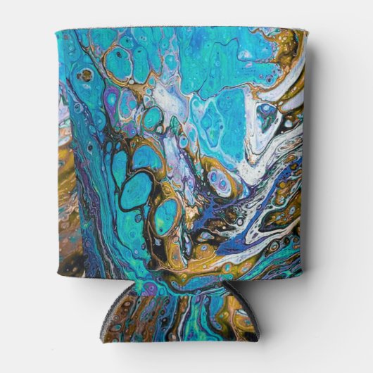ターコイズ川の水と石の抽象芸術 缶クーラー (正面)