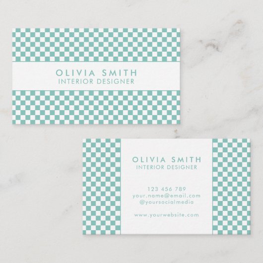 ターコイズ市松模様にモダン 名刺 (正面/裏面)