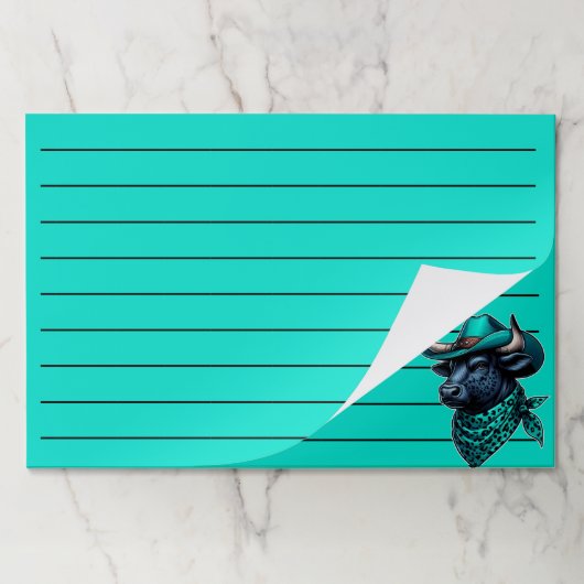 ターコイズ帽子とスカーフ付きカウボーイパターン(の模様が)あるブル ペーパーパッド (折り畳み)