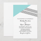 ターコイズ幾何ストライプ式ウェディング招待 招待状 (正面/裏面)