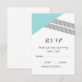 ターコイズ幾何ストライプ応答カード 出欠カード (正面/裏面)