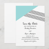 ターコイズ幾何ストライプ招待状日付の保存 セーブザデート (正面/裏面)
