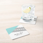 ターコイズ幾何ストライプ紙コースター スクエアペーパーコースター (インサイチュ)