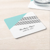 ターコイズ幾何ストライプ紙コースター スクエアペーパーコースター (アングル)