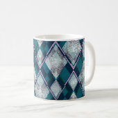 ターコイズ幾何学的菱形シームレスパターン コーヒーマグカップ (正面右)