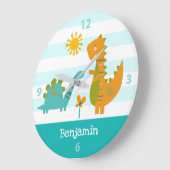 ターコイズ恐竜ボーイネーム子供部屋かわいいかわいい ラージ壁時計 (傾斜)