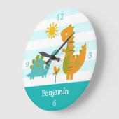 ターコイズ恐竜ボーイネーム子供部屋かわいいかわいい ラージ壁時計 (傾斜)
