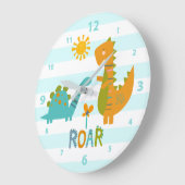 ターコイズ恐竜ボーイ子供部屋轟音かわいいかわいい ラージ壁時計 (傾斜)