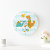 ターコイズ恐竜ボーイ子供部屋轟音かわいいかわいい ラージ壁時計 (ホーム)