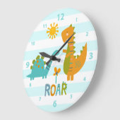 ターコイズ恐竜ボーイ子供部屋轟音かわいいかわいい ラージ壁時計 (傾斜)