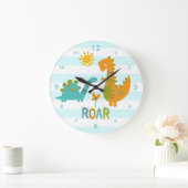 ターコイズ恐竜ボーイ子供部屋轟音かわいいかわいい ラージ壁時計 (ホーム)