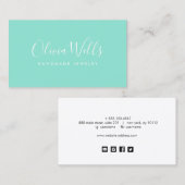 ターコイズ手書きスクリプトソーシャルメディアのアイコン 名刺 (正面/裏面)