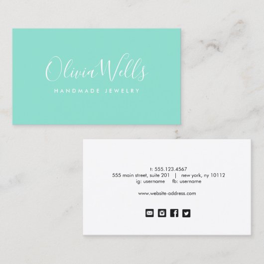 ターコイズ手書きスクリプトソーシャルメディアのアイコン 名刺 (正面/裏面)