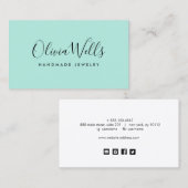 ターコイズ手書きスクリプトソーシャルメディアのアイコン 名刺 (正面/裏面)