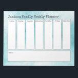 ターコイズ抽象芸術ウォーターカラーウィークリープランナー ノートパッド<br><div class="desc">「Jamison Family Weekly Message」というフレーズがこのデザインの先頭に表示される。テンプレートフィールドを使用して詳細を追加するだけで、適切な名前やヘッダーのメッセージを変更できる。背景は、ターコイズ、アクア、ティール(緑がかった色)と白の色合いの微妙な抽象芸術水色の洗剤で覆われている。それはあなたの選択のイメージに置き換えもしることができる!すべての色とフォントもしは、任意の変更を行いたい変更できる。</div>