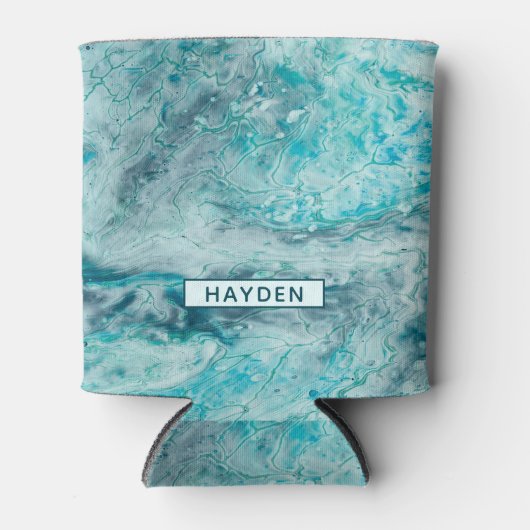 ターコイズ抽象芸術プ絵を描ロアートモノグラム 缶クーラー (正面)