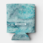 ターコイズ抽象芸術プ絵を描ロアートモノグラム 缶クーラー (裏面)