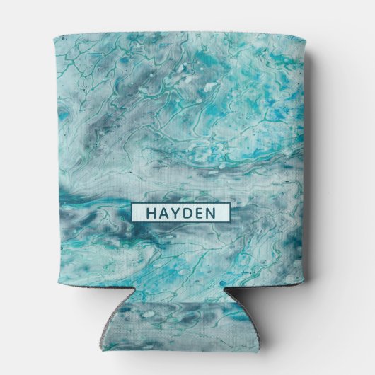 ターコイズ抽象芸術プ絵を描ロアートモノグラム 缶クーラー (裏面)