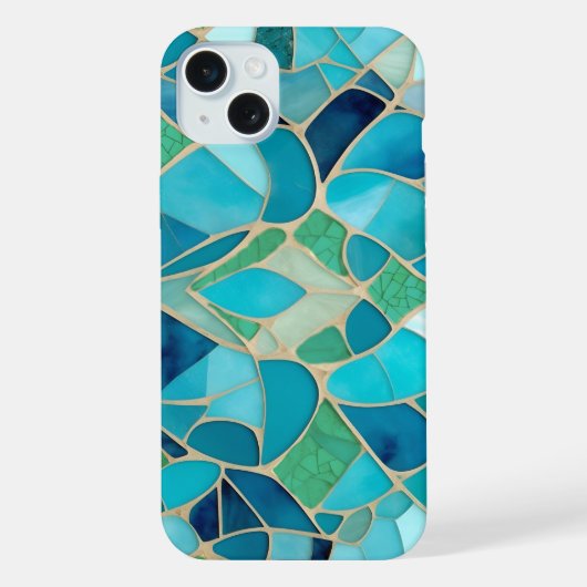 ターコイズ抽象芸術モザイクアールデコスタイル iPhoneケース (裏面)