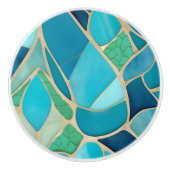 ターコイズ抽象芸術モザイクアールデコドロワープル セラミックノブ (正面)