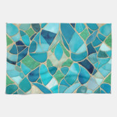 ターコイズ抽象芸術モザイク キッチンタオル (横)
