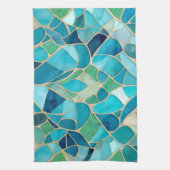 ターコイズ抽象芸術モザイク キッチンタオル (縦)