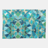 ターコイズ抽象芸術モザイク キッチンタオル (横)