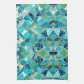 ターコイズ抽象芸術モザイク キッチンタオル (縦)