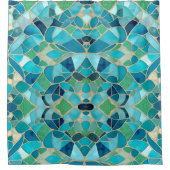 ターコイズ抽象芸術モザイク シャワーカーテン (正面)