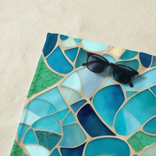 ターコイズ抽象芸術モザイク ビーチタオル (インサイチュ)