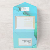 ターコイズ抽象芸術ワンダフル招待状 オールインワン招待状 (外側)
