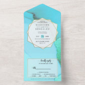 ターコイズ抽象芸術ワンダフル招待状 オールインワン招待状 (内側)