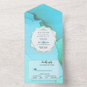 ターコイズ抽象芸術ワンダ オールインワン招待状 (内側)