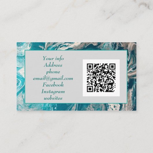 ターコイズ抽象芸術写真QRコード名刺 名刺 (裏面)