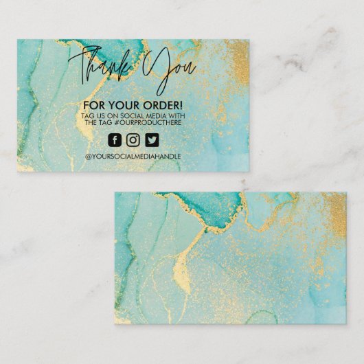 ターコイズ抽象芸術金ゴールド水彩名刺 名刺 (正面/裏面)