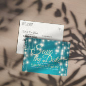 ターコイズ文字列ライト金ゴールドスクリプト日付の保存 案内ポストカード