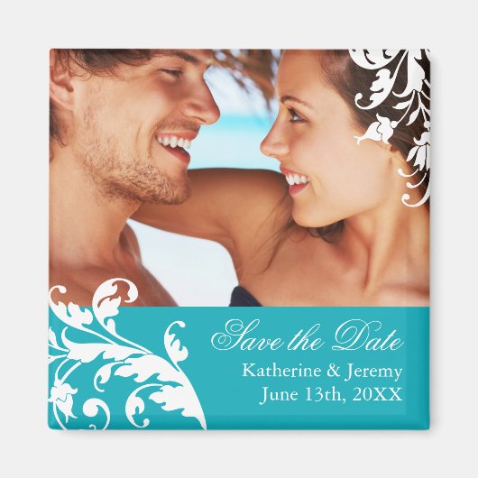 ターコイズ日付のマグネット結婚を保存する マグネット (正面)