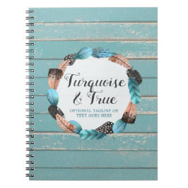 ターコイズ木及び羽のリースのBohoの素朴な上品 ノートブック