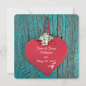 ターコイズ木材の発願の更新に関する赤いハート 招待状 (正面)