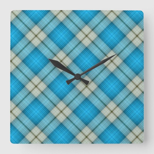 ターコイズ格子模様 スクエア壁時計 (正面)